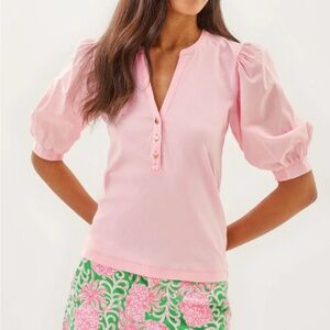 NWT New With Tags Lily Pulitzer Ronson Knit Top Pink Muse Puff Sleeve Size Small